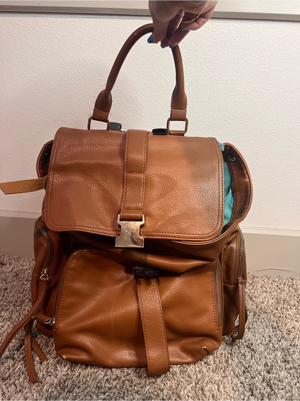 Tan Leather Baby Bag Backpack - Stylish Diaper Bag